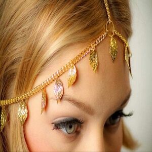 ʕ·ᴥ·ʔ Boho Head Chain Jewelry Gold Headpiece Leaves Hair Jewelry Tassel Hair